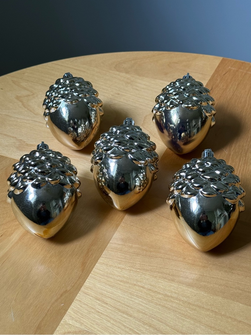 Set of 5 Gold Silver Metallic Plastic Acorn Christmas Tree Ornaments